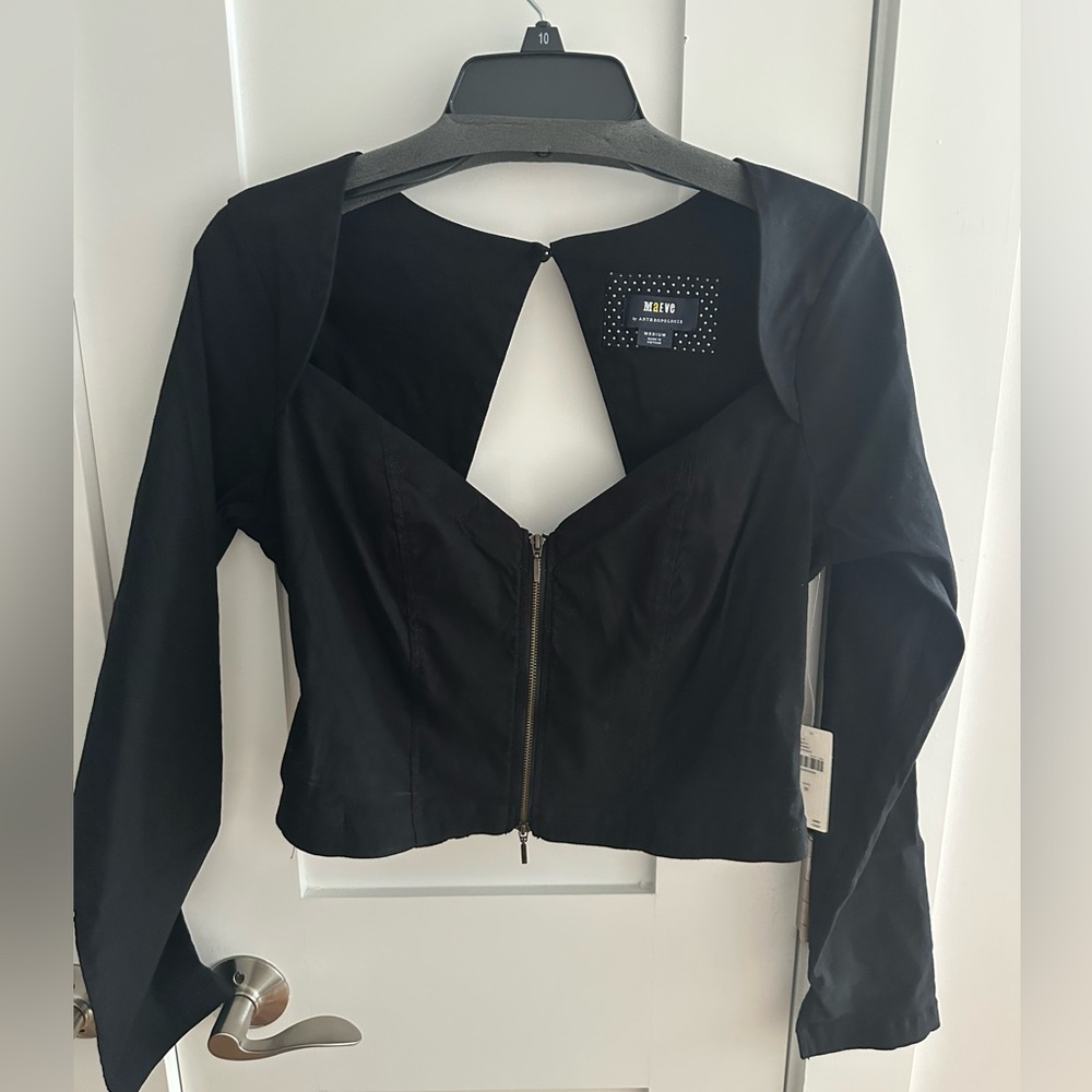 Maeve by Anthropologie Black Open-Back Long-Sleeve Top (Size M) (never worn)